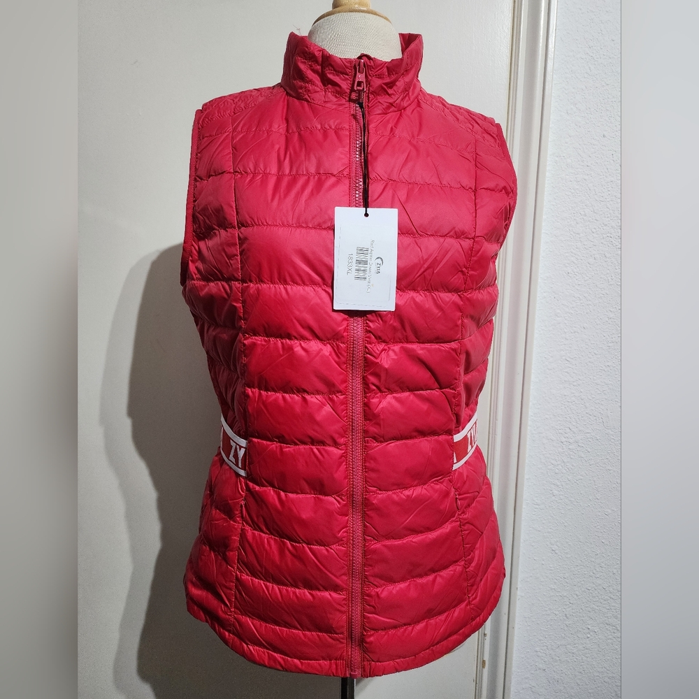 ZYIA Active Women Red Down Puffer Vest Full Zip Size XL NWT